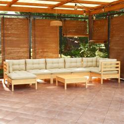 Salon de 8 pcs avec coussins cr&egrave;me Bois de pin massif