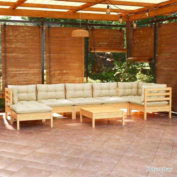 Salon de 8 pcs avec coussins cr�me Bois de pin massif