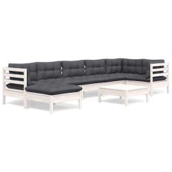 Salon de 8 pcs avec coussins blanc bois de pin massif
