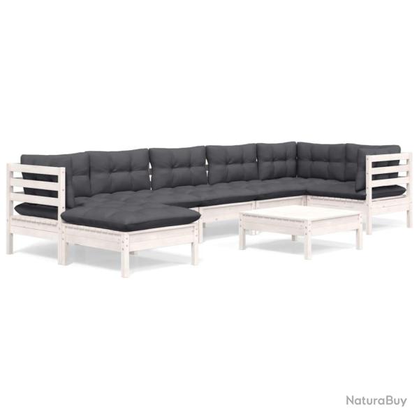 Salon de 8 pcs avec coussins blanc bois de pin massif