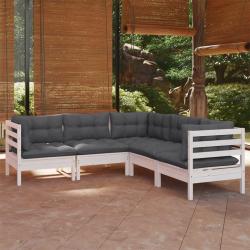 Salon de 5 pcs avec coussins blanc bois de pin solide