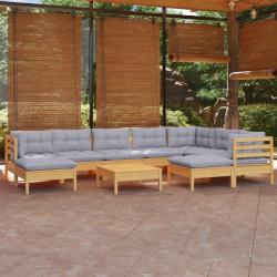Salon de 10 pcs avec coussins gris bois de pin massif