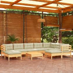 Salon de 10 pcs avec coussins cr&egrave;me bois de pin massif