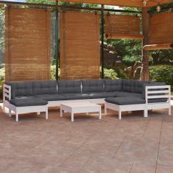 Salon de 10 pcs avec coussins blanc bois de pin massif