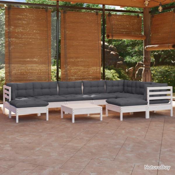 Salon de 10 pcs avec coussins blanc bois de pin massif