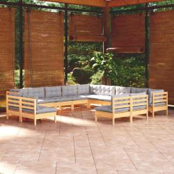 Salon de 13 pcs avec coussins gris bois de pin massif