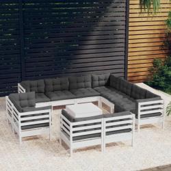 Salon de 12 pcs avec coussins blanc bois de pin solide
