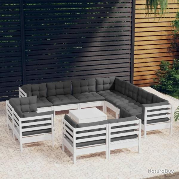 Salon de 12 pcs avec coussins blanc bois de pin solide