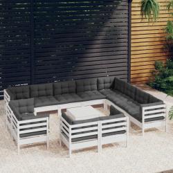 Salon de 13 pcs avec coussins blanc bois de pin solide