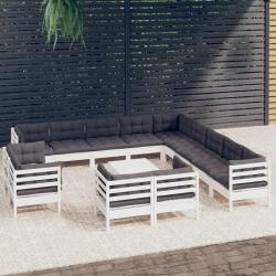 Salon de 14 pcs avec coussins blanc bois de pin solide