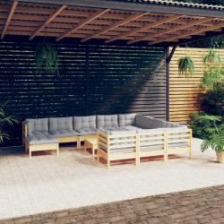 Salon de 12 pcs avec coussins gris Bois de pin