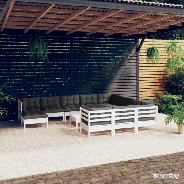 Salon de 12 pcs avec coussins blanc bois de pin