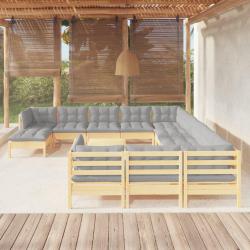 Salon de 13 pcs avec coussins gris bois de pin