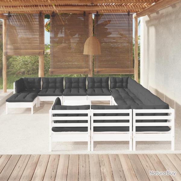 Salon de 13 pcs avec coussins blanc bois de pin