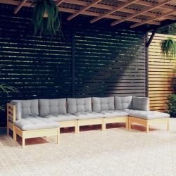 Salon de 7 pcs avec coussins gris bois de pin