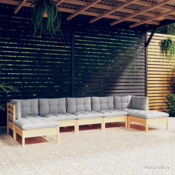 Salon de 7 pcs avec coussins gris bois de pin