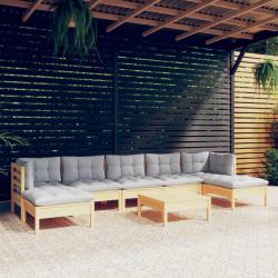 Salon de 8 pcs avec coussins gris Bois de pin