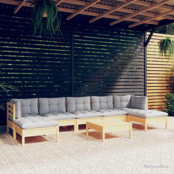 Salon de 8 pcs avec coussins gris Bois de pin