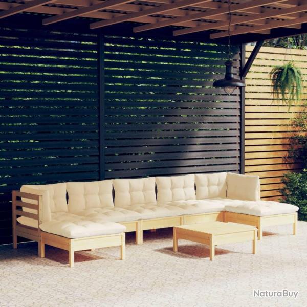 Salon de 8 pcs avec coussins cr�me Bois de pin