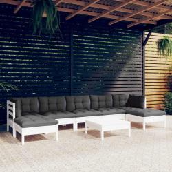 Salon de 8 pcs avec coussins blanc bois de pin