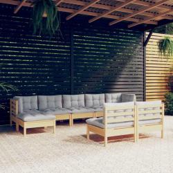 Salon de 9 pcs avec coussins gris bois de pin