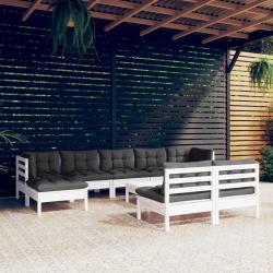 Salon de 10 pcs avec coussins blanc bois de pin