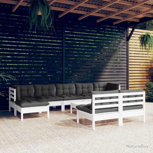 Salon de 10 pcs avec coussins blanc bois de pin