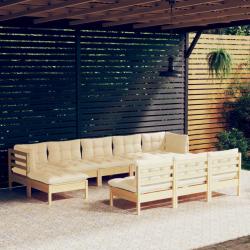 Salon de 10 pcs avec coussins cr&egrave;me Bois de pin