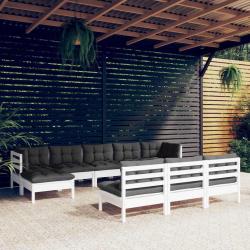 Salon de 10 pi&egrave;ces avec coussins, blanc, bois de pin