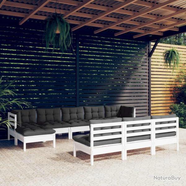 Salon de 10 pi�ces avec coussins, blanc, bois de pin