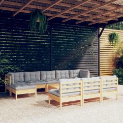 Salon de 11 pcs avec coussins gris bois de pin