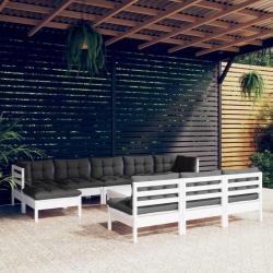 Salon de 11 pcs avec coussins blanc bois de pin