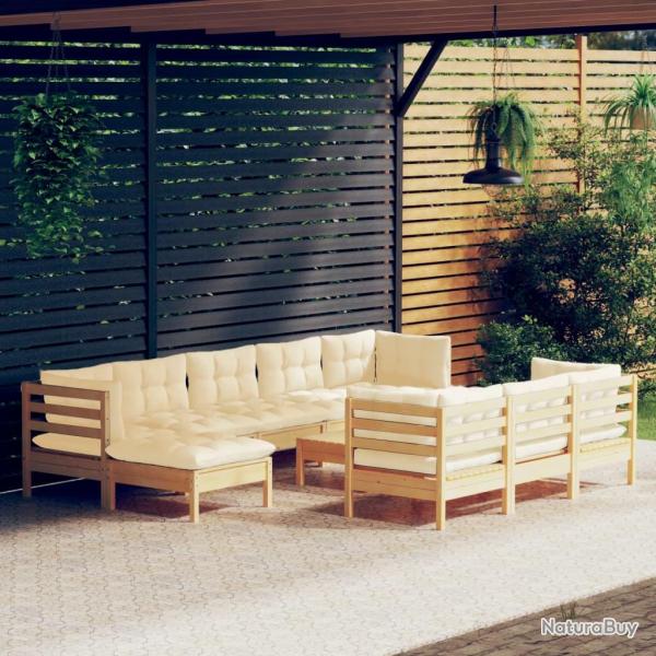 Salon de 11 pcs avec coussins cr�me Bois de pin solide