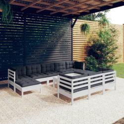 Salon de 11 pcs avec coussins blanc bois de pin solide