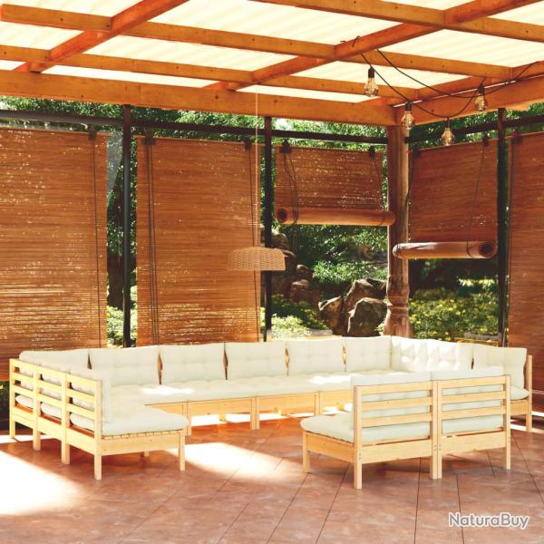 Salon de 12 pcs avec coussins cr�me Bois de pin massif