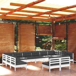 Salon de 12 pi&egrave;ces avec coussins blancs, en bois de pin solide