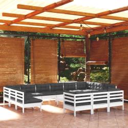 Salon de 14 pcs avec coussins blanc bois de pin