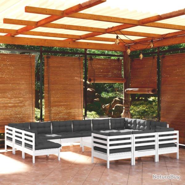 Salon de 14 pcs avec coussins blanc bois de pin