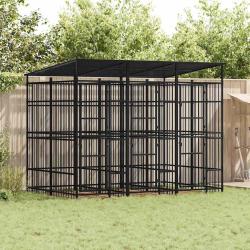 Chenil d'ext&eacute;rieur avec toit pour chiens Acier 5,53 m&sup2;