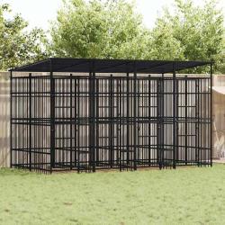 Chenil d'ext&eacute;rieur avec toit pour chiens Acier 7,37 m&sup2;