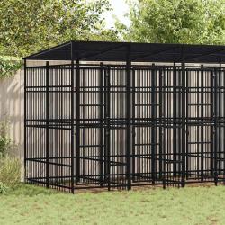 Chenil d'ext&eacute;rieur avec toit pour chiens Acier 9,22 m&sup2;