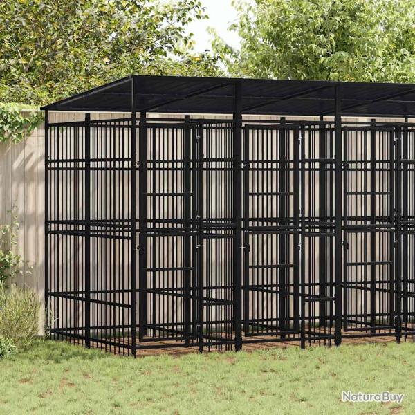 Chenil d'ext�rieur avec toit pour chiens Acier 9,22 m�