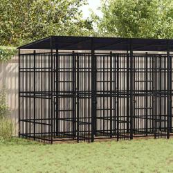 Chenil d'ext&eacute;rieur avec toit pour chiens Acier 11,06 m&sup2;
