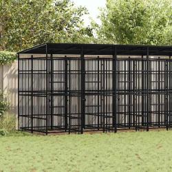 Chenil d'ext&eacute;rieur avec toit pour chiens Acier 12,9 m&sup2;