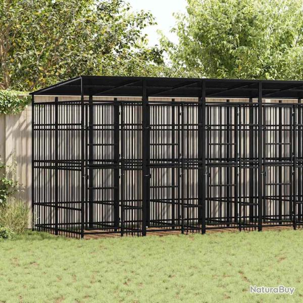 Chenil d'ext�rieur avec toit pour chiens Acier 12,9 m�