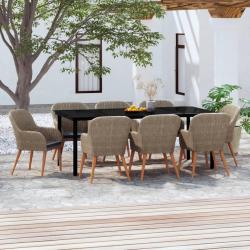 Ensemble &agrave; manger de avec coussins 9 pcs marron
