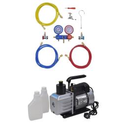 Pompe &agrave; vide 50 L/min avec manom&egrave;tre &agrave; 2 voies en kit d'outils