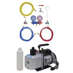 Pompe &agrave; vide 100 L/min avec manom&egrave;tre &agrave; 2 voies en kit d'outils