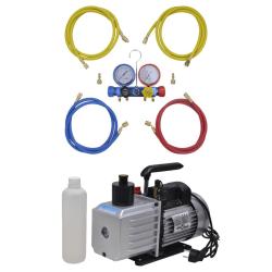 Pompe &agrave; vide 100 L/min avec manom&egrave;tre &agrave; 4 voies en kit d'outils