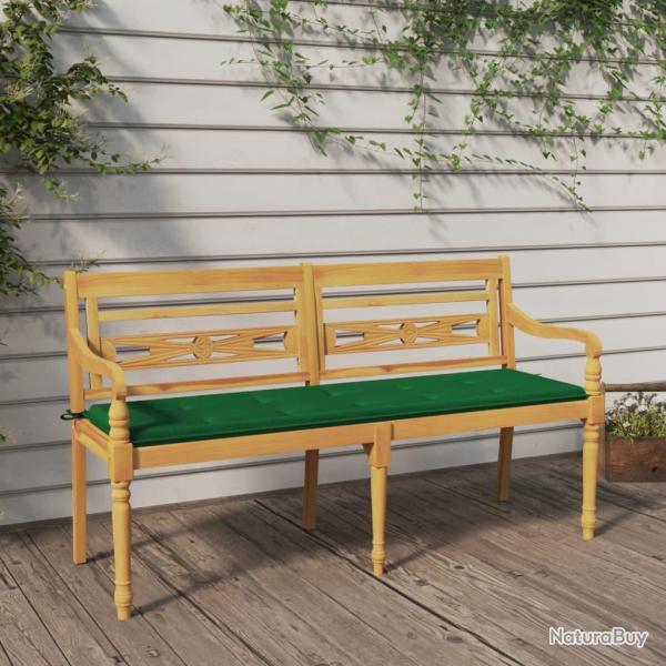 Banc avec coussin vert 150 cm Bois de teck massif